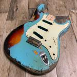 Franchin Mercury Heavy Relic ® Erle S-Type Guitar Body 100% NITRO Daphne Blue over 3 Tone Sunburst 