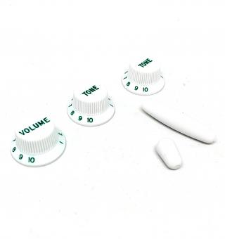55 SC Knob Set New White Bakelite Green Letters to fit Strat ®  
