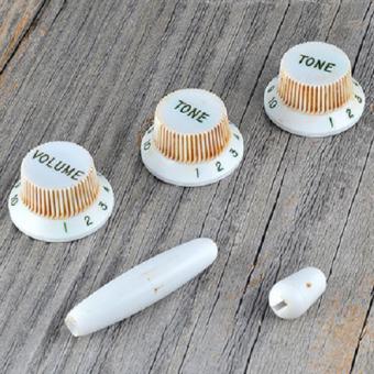 Aged 55 SC Knob Set White Bakelite Green Letters to fit Strat ® 