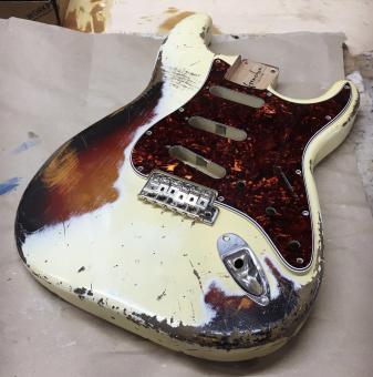 Franchin Mercury Heavy Relic ® Erle S-Type Guitar Body 100% NITRO Vintage White over 3 Tone Sunburst 