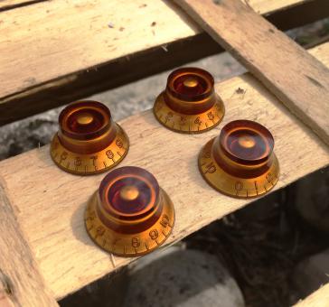 4 Bell Knobs Amber Top Hat Control Knobs for Gibson Les Paul Electric Guitar Parts – Made by Bulldog Parts 