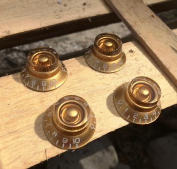 4 Bell Knobs Gold Top Hat Control Knobs for Gibson Les Paul Electric Guitar Parts – Made by Bulldog Parts 