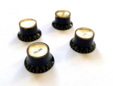 Aged BLACK REFLECTOR Knobs Set (4) with GOLD INSERTS to fit Les Paul ® 